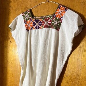 Artisan White Blouse with Colorful Embroidery
